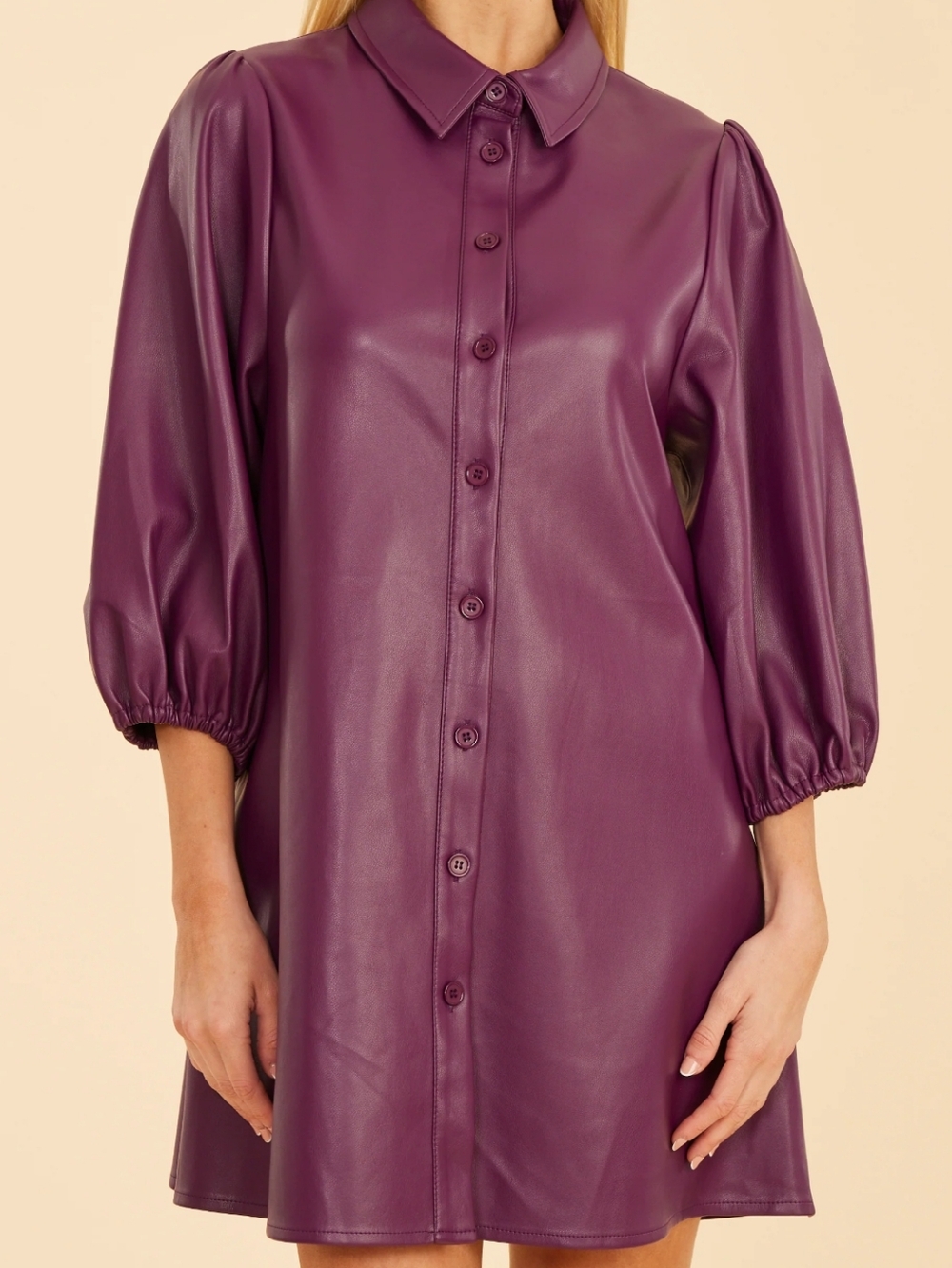 NWT Dolce Cabo Vegan Leather Puff Sleeve Button Front Mini Dress M $142